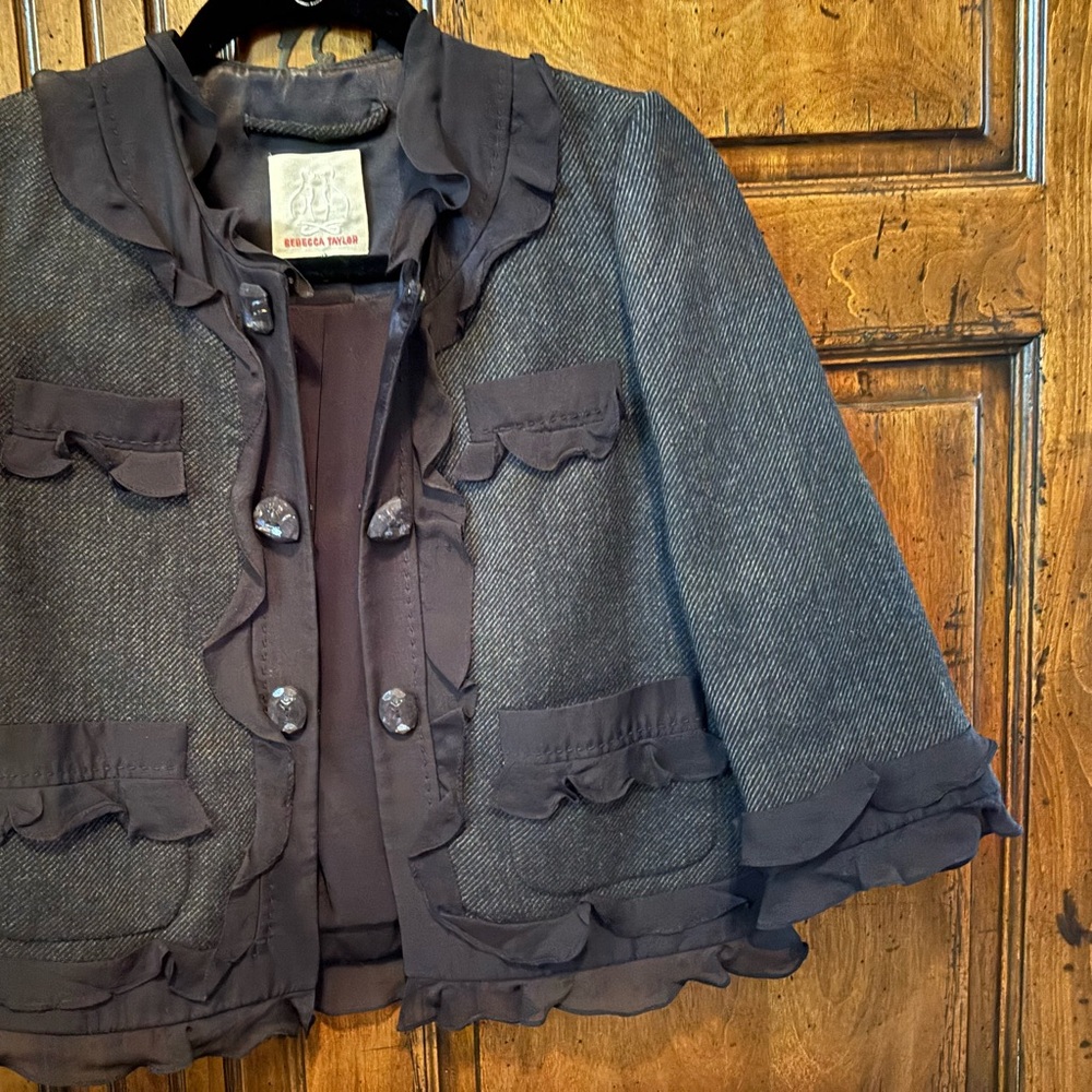 Rebecca Taylor Gray Ruffle Trim Jacket